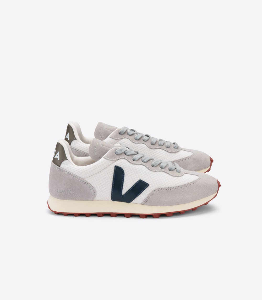 Veja Trainers Mens White/Grey - Rio Branco Hexamesh Gravel - MTLF-20395